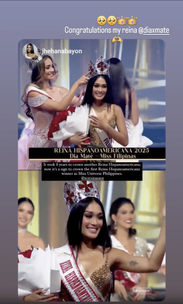 Dia Mate’s Reina Hispanoamericana win earns praise from Winwyn Marquez, JK Labajo