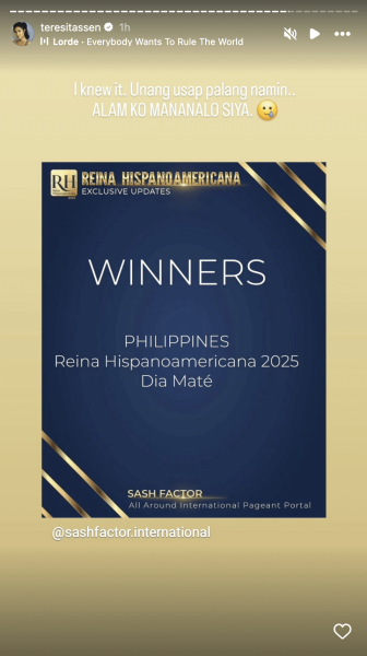 Dia Mate’s Reina Hispanoamericana win earns praise from Winwyn Marquez, JK Labajo